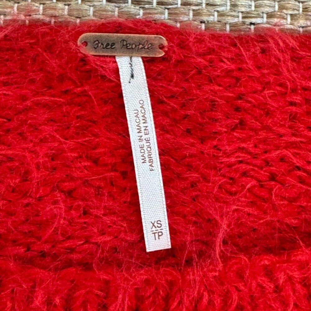 Free People Flurry Jumper Sweater Cropped‎ Slouchy Relaxed Long Sleeve Red Sz XS - Picture 7 of 11